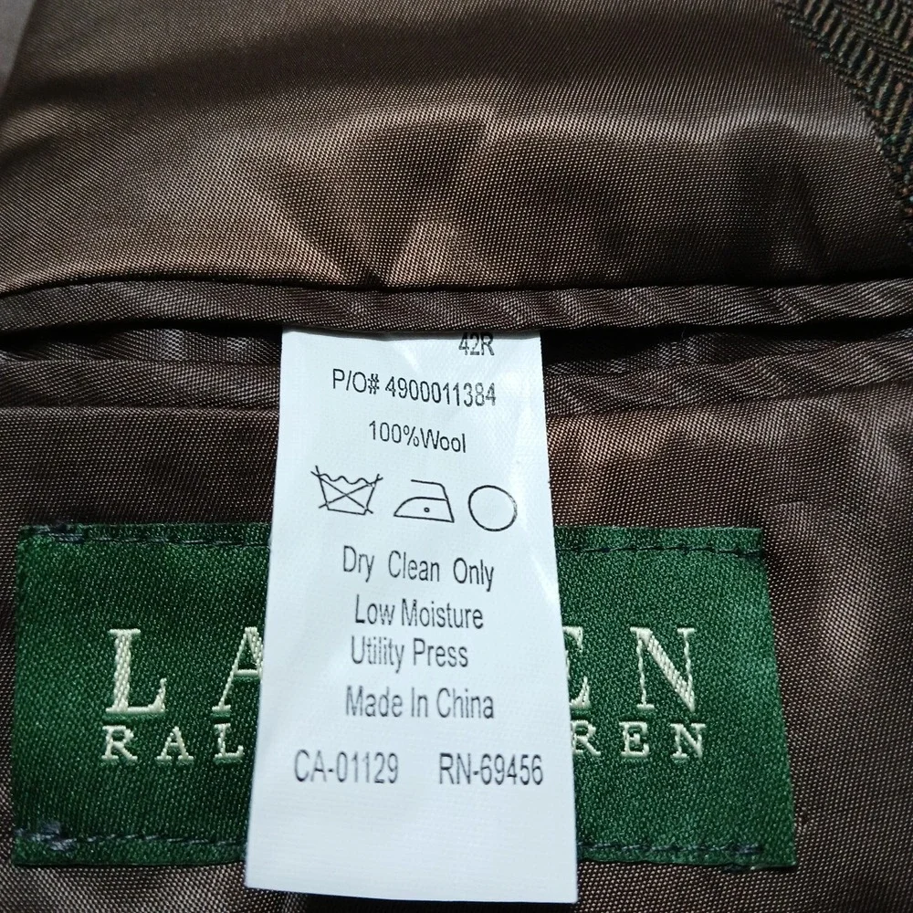 Lauren Ralph Lauren Mens Chocolate Wool Herringbone Blazer‎ Size 42R